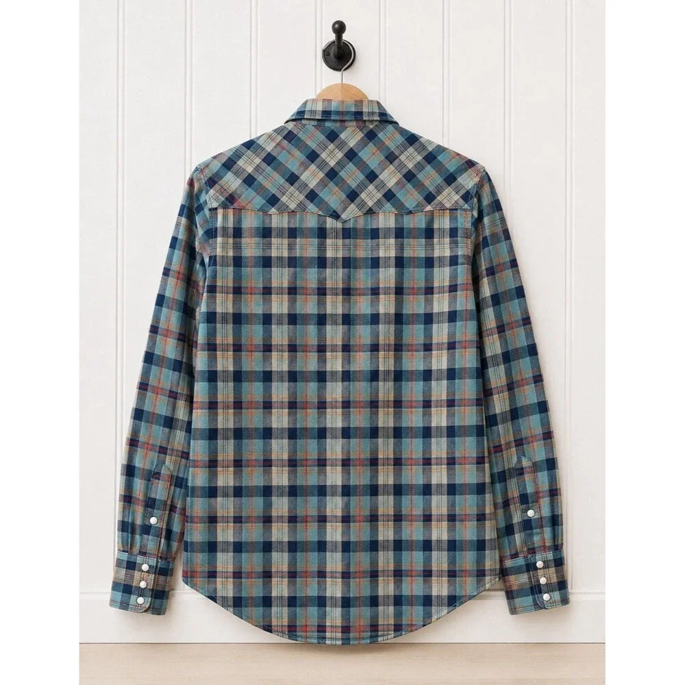 True Religion Men's Pearl Snap Flannel Shirt Plaid Med Western Wear Cotton